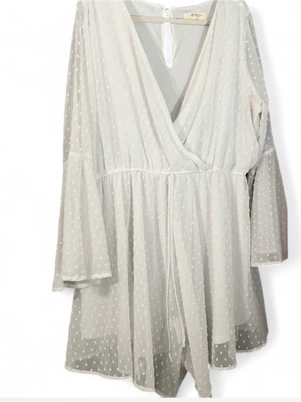 Light Cream Swiss Dot Wrap Romper - Women